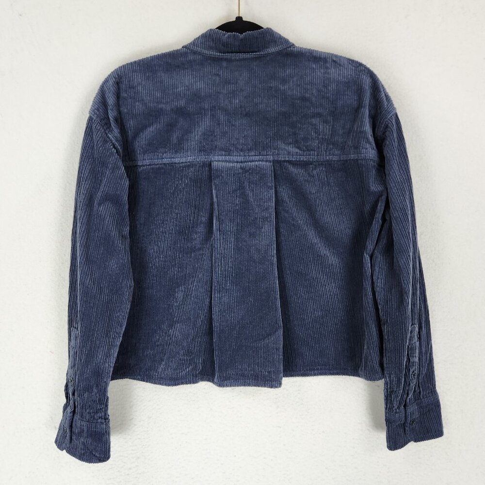 Madewell Shirt Womens Small Blue Cropped Oversized Corduroy Variegated Button Up - Picture 10 of 11